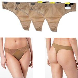 BIN 3 Pr INC International Smooth Lace Trim Thongs Panty Taupe Dream Ch Size New